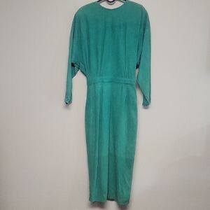Vakko Vintage Suede Teal Long Sleeve Dress
